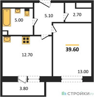 Планировка однокомнатной(квартира) площадью 39.6 квадратных метров в ЖК “ЖК UP-квартал Скандинавский”