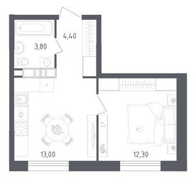 Планировка однокомнатной(квартира) площадью 33.5 квадратных метров в ЖК “ЖК Ольховый Квартал”