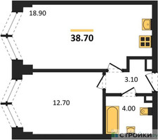 Планировка однокомнатной(квартира) площадью 38.7 квадратных метров в “ЖК ЗИЛАРТ”