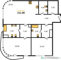 Планировка двухкомнатной(квартира) площадью 111.9 квадратных метров в “ЖК Лаврушинский”
