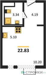 Планировка студии(квартира) площадью 22.83 квадратных метров в ЖК “ЖК Горки Парк”