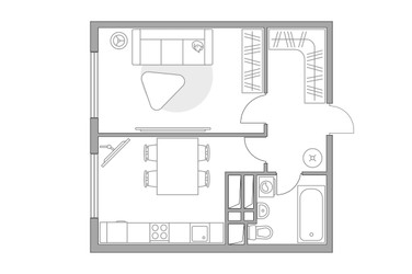 Планировка однокомнатной(квартира) площадью 35.8 квадратных метров в ЖК “ЖК Бригантина”