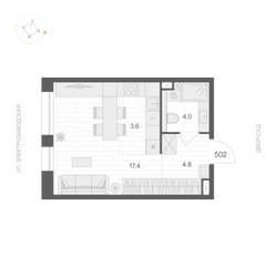 Планировка студии(апартаменты) площадью 29.8 квадратных метров в ЖК “ЖК ARTEL (Артель)”