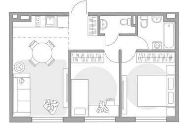 Планировка трехкомнатной(квартира) площадью 51.91 квадратных метров в ЖК “ЖК Аникеевский”