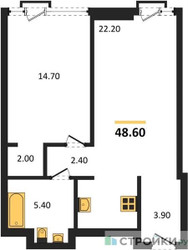 Планировка однокомнатной(квартира) площадью 48.5 квадратных метров в ЖК “ЖК Союз (СВАО)”