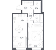 Планировка однокомнатной(квартира) площадью 45.48 квадратных метров в “ЖК Новое Видное”