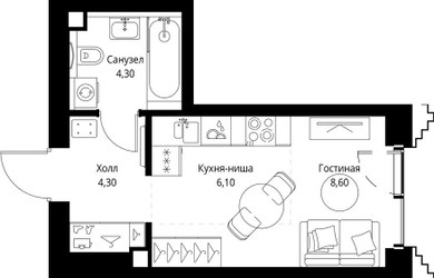 Планировка студии(квартира) площадью 23.6 квадратных метров в ЖК “ЖК СЕТ”