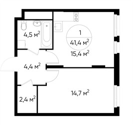 Планировка однокомнатной(квартира) площадью 41.4 квадратных метров в ЖК “ЖК Переделкино Ближнее”