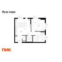 Планировка двухкомнатной(квартира) площадью 51 квадратных метров в “ЖК Яуза Парк (Мытищи)”
