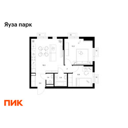 Планировка двухкомнатной(квартира) площадью 51 квадратных метров в ЖК “ЖК Яуза Парк (Мытищи)”