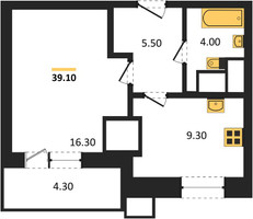 Планировка однокомнатной(квартира) площадью 39.1 квадратных метров в “ЖК Парк Легенд 2”