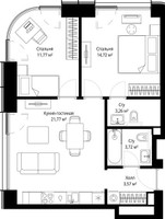 Планировка двухкомнатной(квартира) площадью 58.81 квадратных метров в “ЖК Сити Бэй”