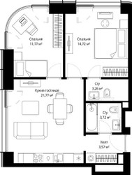 Планировка двухкомнатной(квартира) площадью 58.81 квадратных метров в ЖК “ЖК Сити Бэй”