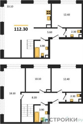Планировка 4+ комнатной(квартира) площадью 112.3 квадратных метров в ЖК “ЖК ЗИЛАРТ”