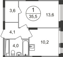 Планировка однокомнатной(квартира) площадью 35.5 квадратных метров в “ЖК Первый Московский”