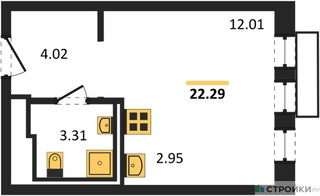 Планировка студии(квартира) площадью 22.29 квадратных метров в “ЖК Рублевский Квартал”