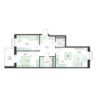 Планировка трехкомнатной(квартира) площадью 69.6 квадратных метров в “ЖК G3 Михалевич”