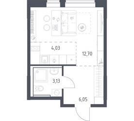 Планировка студии(квартира) площадью 25.91 квадратных метров в ЖК “ЖК Подольские кварталы”