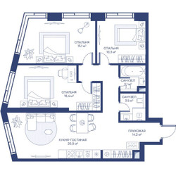 Планировка трехкомнатной(квартира) площадью 82.6 квадратных метров в ЖК “ЖК Свет”