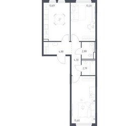 Планировка двухкомнатной(квартира) площадью 57.52 квадратных метров в ЖК “ЖК Пригород Лесное”