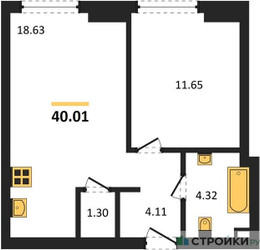 Планировка однокомнатной(квартира) площадью 40.01 квадратных метров в ЖК “ЖК "Гранд Фили"”