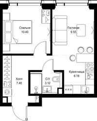 Планировка однокомнатной(квартира) площадью 36.7 квадратных метров в ЖК “ЖК SET (Сет)”