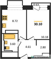 Планировка однокомнатной(квартира) площадью 30.1 квадратных метров в “ЖК Долина Яузы”