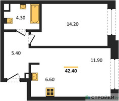 Планировка однокомнатной(квартира) площадью 42.4 квадратных метров в “Жилые кварталы Белый Град”