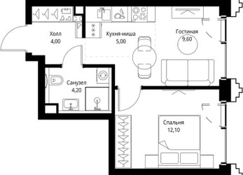 Планировка однокомнатной(квартира) площадью 35.3 квадратных метров в ЖК “ЖК СЕТ”