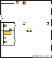 Планировка однокомнатной(апартаменты) площадью 88.4 квадратных метров в “ЖК Дом на Поварской”