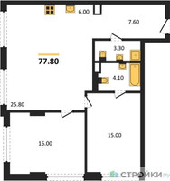 Планировка двухкомнатной(квартира) площадью 77.8 квадратных метров в “ЖК Мангазея в Богородском”