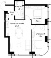 Планировка двухкомнатной(квартира) площадью 64.8 квадратных метров в “ЖК Сити Бэй”