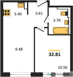 Планировка однокомнатной(квартира) площадью 32.81 квадратных метров в ЖК “ЖК Остафьево”