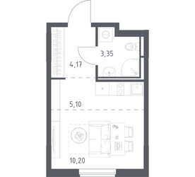 Планировка студии(квартира) площадью 22.82 квадратных метров в ЖК “ЖК Мытищи Парк”