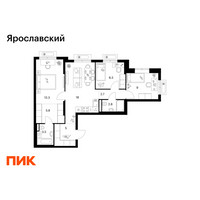 Планировка трехкомнатной(квартира) площадью 68.4 квадратных метров в “ЖК Ярославский”