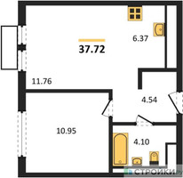 Планировка однокомнатной(квартира) площадью 37.72 квадратных метров в “ЖК Пригород Лесное”