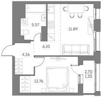 Планировка двухкомнатной(квартира) площадью 41.9 квадратных метров в “ЖК Аквилон Beside 2.0”