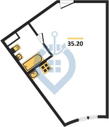 Планировка студии (апартаменты) площадью 35.2 квадратных метров в ЖК “Monodom Lake”
