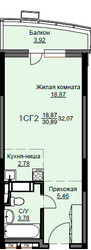Планировка студии(квартира) площадью 32.3 квадратных метров в ЖК “ЖК Соболевка”