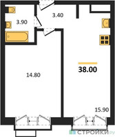 Планировка однокомнатной(квартира) площадью 38 квадратных метров в “Лесная Коллекция”