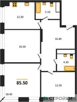 Планировка трехкомнатной(квартира) площадью 85.5 квадратных метров в “ЖК Мираполис”