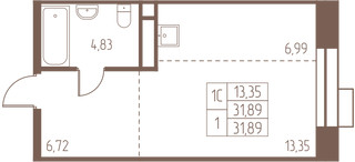 Планировка студии(квартира) площадью 31.9 квадратных метров в “ЖК Западная Ивантеевка”