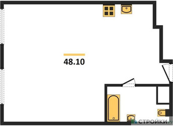 Планировка однокомнатной(апартаменты) площадью 48.1 квадратных метров в ЖК “ЖК Nametkin Tower (Наметкин Тауэр)”