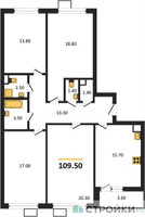 Планировка 4+ комнатной(квартира) площадью 109.5 квадратных метров в “ЖК 1-й Донской (Первый Донской)”