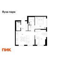Планировка двухкомнатной(квартира) площадью 56 квадратных метров в “ЖК Яуза Парк (Мытищи)”