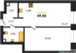 Планировка однокомнатной(квартира) площадью 49.66 квадратных метров в “ЖК Солос”