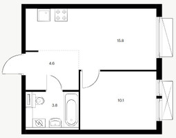 Планировка однокомнатной(квартира) площадью 33.4 квадратных метров в “ЖК Кольская 8”
