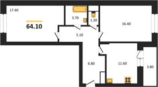 Планировка двухкомнатной(квартира) площадью 64.1 квадратных метров в “ЖК Эдельвейс (Первомайское)”