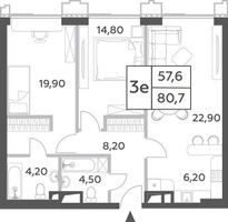 Планировка трехкомнатной(квартира) площадью 80.7 квадратных метров в “ЖК Will Towers (Вилл Тауэрс)”