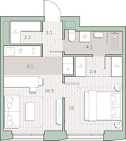 Планировка однокомнатной(квартира) площадью 37 квадратных метров в “ЖК Среда на Лобачевского”